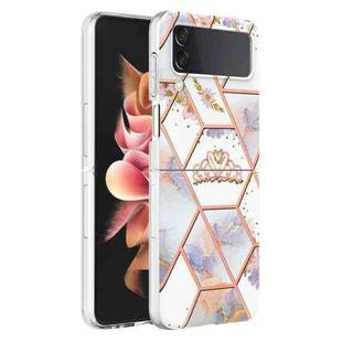For Samsung Galaxy Z Flip4 Electroplating Marble Flower Pattern TPU Phone Case(Crown)