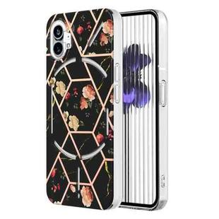 For Nothing Phone 1 Electroplating Marble Flower Pattern TPU Phone Case(Black Flower)
