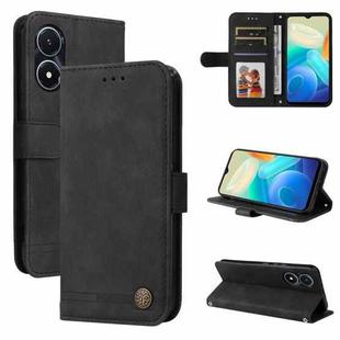For vivo Y02s Skin Feel Life Tree Metal Button Leather Phone Case(Black)