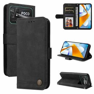 For Xiaomi Poco C40 Skin Feel Life Tree Metal Button Leather Phone Case(Black)