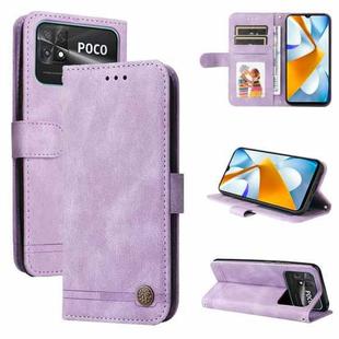 For Xiaomi Poco C40 Skin Feel Life Tree Metal Button Leather Phone Case(Purple)