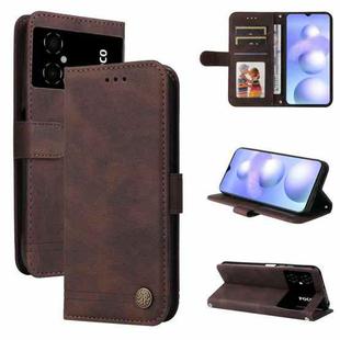 For Xiaomi Poco M4 5G Skin Feel Life Tree Metal Button Leather Phone Case(Brown)