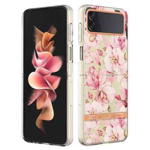 For Samsung Galaxy Z Flip4 Flowers and Plants Series IMD TPU Phone Case(Pink Gardenia)