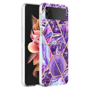 For Samsung Galaxy Z Flip4 Electroplating IMD Splicing Marble TPU Phone Case(Dark Purple)