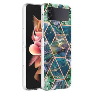 For Samsung Galaxy Z Flip4 Electroplating IMD Splicing Marble TPU Phone Case(Blue Green)