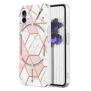 For Nothing Phone 1 Electroplating IMD Splicing Marble TPU Phone Case(Pink White)
