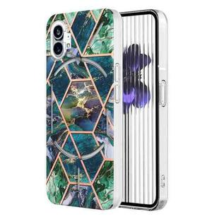 For Nothing Phone 1 Electroplating IMD Splicing Marble TPU Phone Case(Blue Green)