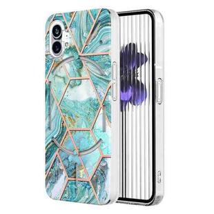 For Nothing Phone 1 Electroplating IMD Splicing Marble TPU Phone Case(Blue)