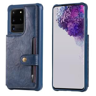 For Galaxy S20 Ultra Shockproof Horizontal Flip Protective Case with Holder & Card Slots & Wallet & Photo Frame & Short + Long Lanyard(Blue)