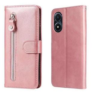 For vivo Y02s Calf Texture Zipper Leather Phone Case(Rose Gold)