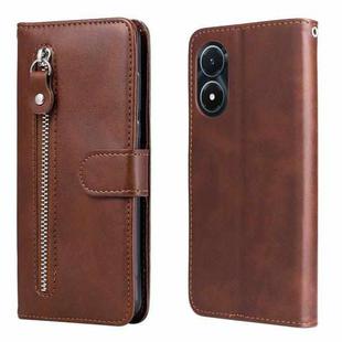 For vivo Y02s Calf Texture Zipper Leather Phone Case(Brown)