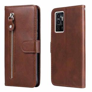 For vivo Y75 4G / S10e Calf Texture Zipper Leather Phone Case(Brown)