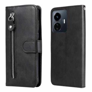 For vivo Y77 5G Calf Texture Zipper Leather Phone Case(Black)