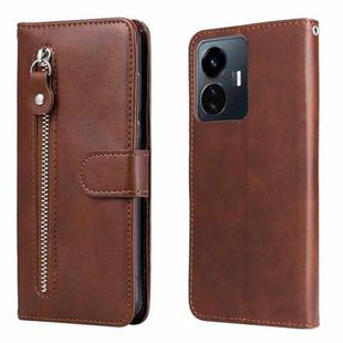 For vivo Y77 5G Calf Texture Zipper Leather Phone Case(Brown)