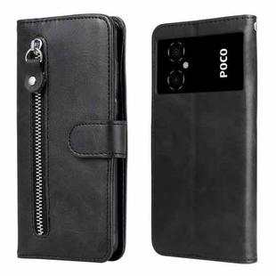For Xiaomi Poco M4 5G Calf Texture Zipper Leather Phone Case(Black)