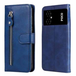 For Xiaomi Poco M4 5G Calf Texture Zipper Leather Phone Case(Blue)