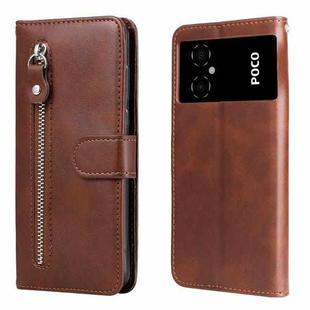 For Xiaomi Poco M4 5G Calf Texture Zipper Leather Phone Case(Brown)