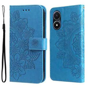 For vivo Y02s 7-petal Flowers Embossing Leather Phone Case(Blue)