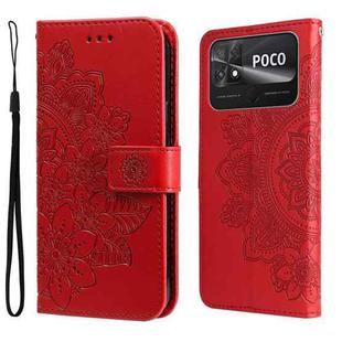 For Xiaomi Poco C40 7-petal Flowers Embossing Leather Phone Case(Red)