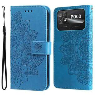 For Xiaomi Poco C40 7-petal Flowers Embossing Leather Phone Case(Blue)