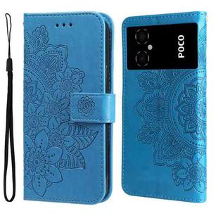 For Xiaomi Poco M4 5G 7-petal Flowers Embossing Leather Phone Case(Blue)