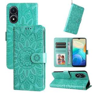For vivo Y02s Embossed Sunflower Leather Phone Case(Green)