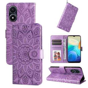 For vivo Y02s Embossed Sunflower Leather Phone Case(Purple)