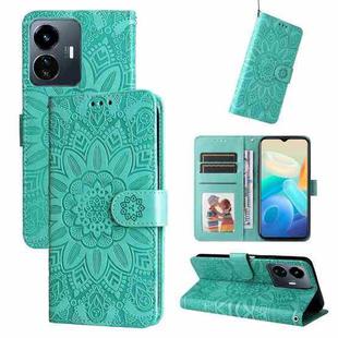 For vivo Y77 5G Embossed Sunflower Leather Phone Case(Green)