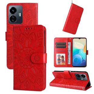 For vivo Y77 5G Embossed Sunflower Leather Phone Case(Red)