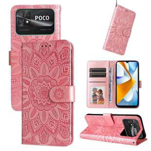 For Xiaomi Poco C40 Embossed Sunflower Leather Phone Case(Pink)