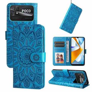 For Xiaomi Poco C40 Embossed Sunflower Leather Phone Case(Blue)