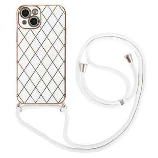 For iPhone 14 Pro Electroplating Lambskin Lanyard Phone Case(White)