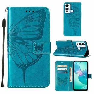 For Infinix Hot 12 Play/Hot 12 Play NFC X6816C Embossed Butterfly Flip Leather Phone Case(Blue)