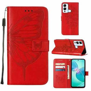 For Infinix Hot 12 Play/Hot 12 Play NFC X6816C Embossed Butterfly Flip Leather Phone Case(Red)