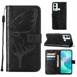 For Infinix Hot 12 Play/Hot 12 Play NFC X6816C Embossed Butterfly Flip Leather Phone Case(Black)