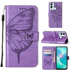 For Infinix Hot 12 Play/Hot 12 Play NFC X6816C Embossed Butterfly Flip Leather Phone Case(Purple)