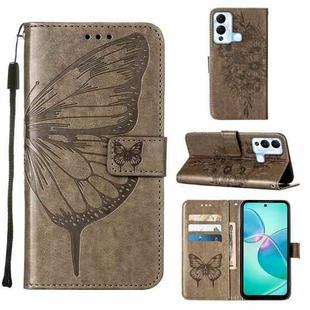 For Infinix Hot 12 Play/Hot 12 Play NFC X6816C Embossed Butterfly Flip Leather Phone Case(Grey)