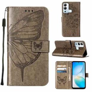 For Infinix Hot 12i X665 Embossed Butterfly Flip Leather Phone Case(Grey)