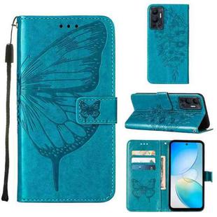 For Infinix Hot 12 X6817 Embossed Butterfly Flip Leather Phone Case(Blue)