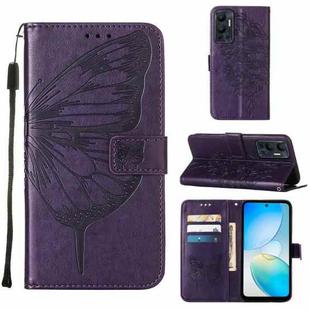 For Infinix Hot 12 X6817 Embossed Butterfly Flip Leather Phone Case(Dark Purple)