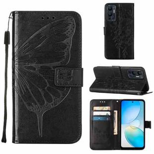 For Infinix Hot 12 X6817 Embossed Butterfly Flip Leather Phone Case(Black)