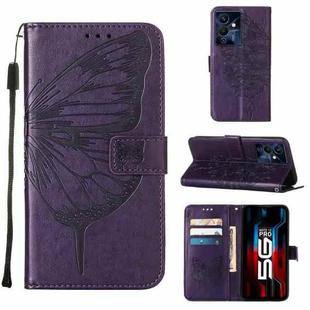 For Infinix Note 12 Pro 5G Embossed Butterfly Flip Leather Phone Case(Dark Purple)