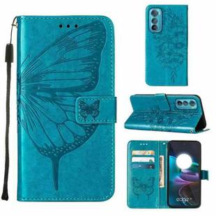 For Motorola Edge 30 Embossed Butterfly Flip Leather Phone Case(Blue)