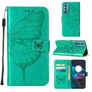 For Motorola Edge 30 Embossed Butterfly Flip Leather Phone Case(Green)