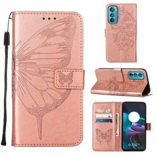 For Motorola Edge 30 Embossed Butterfly Flip Leather Phone Case(Rose Gold)