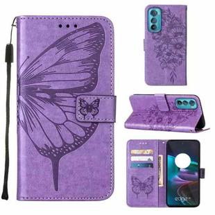 For Motorola Edge 30 Embossed Butterfly Flip Leather Phone Case(Purple)