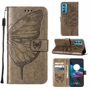 For Motorola Edge 30 Embossed Butterfly Flip Leather Phone Case(Grey)