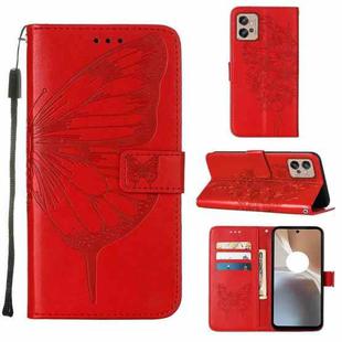 For Motorola Moto G32 Embossed Butterfly Flip Leather Phone Case(Red)