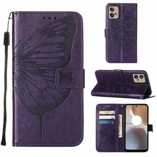 For Motorola Moto G32 Embossed Butterfly Flip Leather Phone Case(Dark Purple)