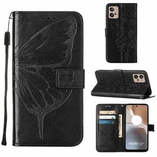 For Motorola Moto G32 Embossed Butterfly Flip Leather Phone Case(Black)